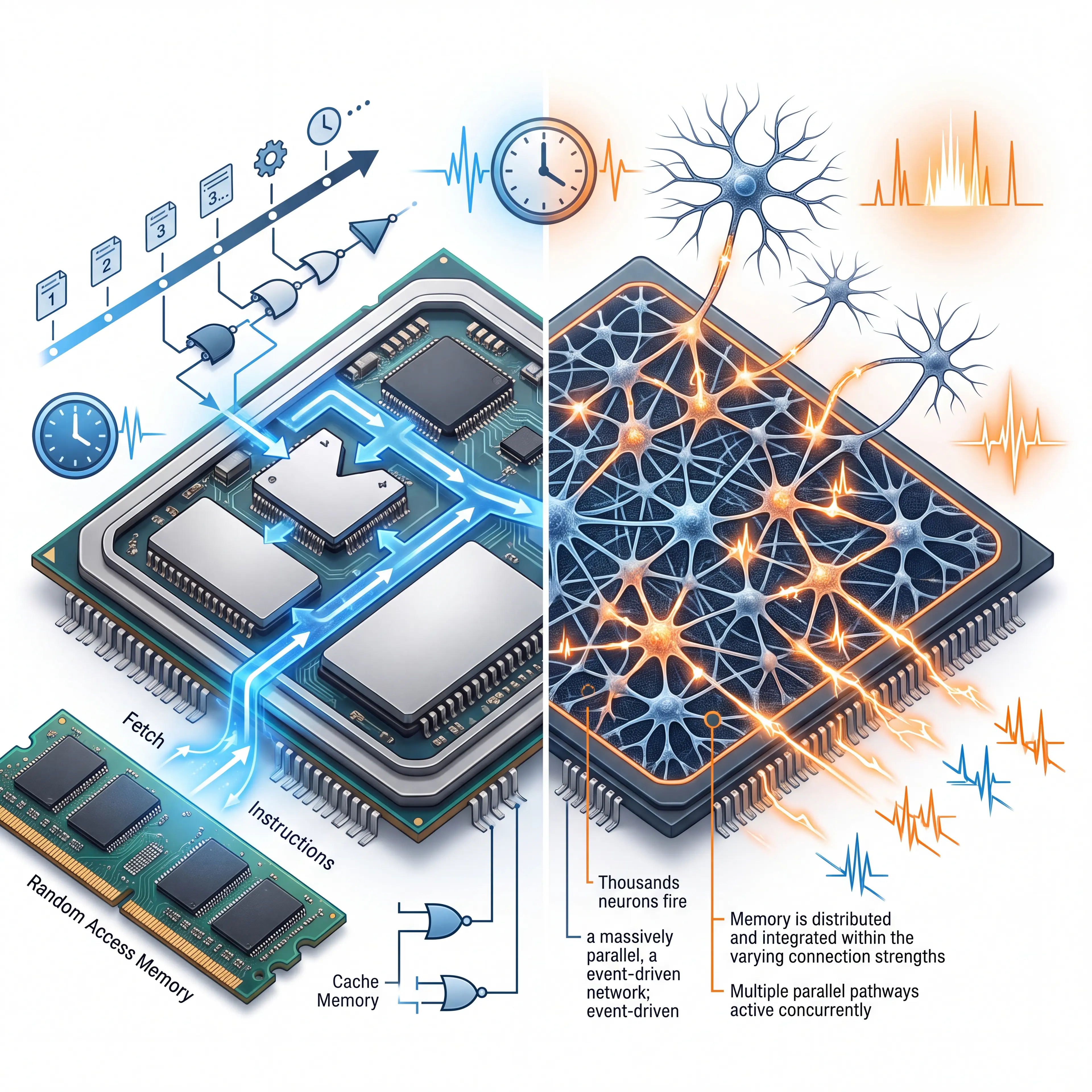 Illustration eines Mikrochips, dessen Leiterbahnen die Pfade eines Gehirns bilden.