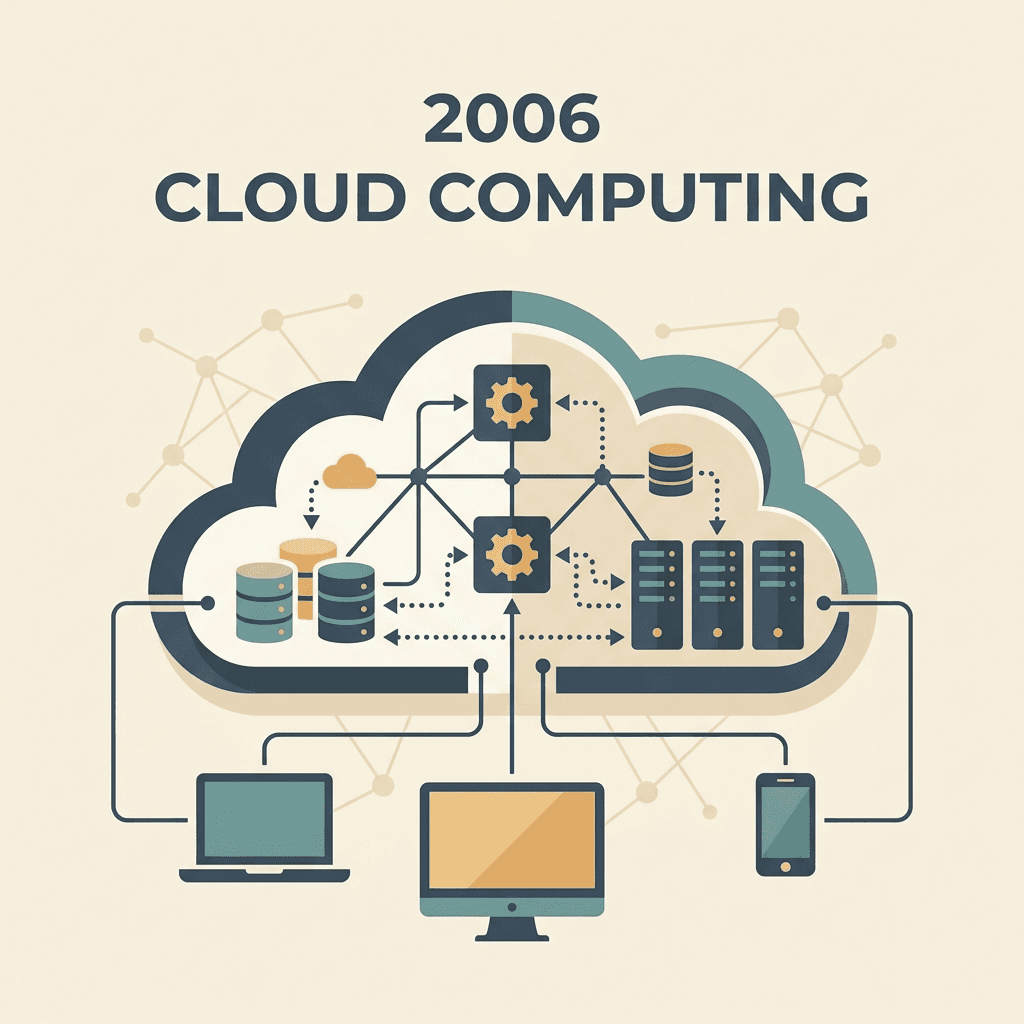 Illustration einer Wolke, die mit vielen Geräten und Serverschränken verbunden ist.